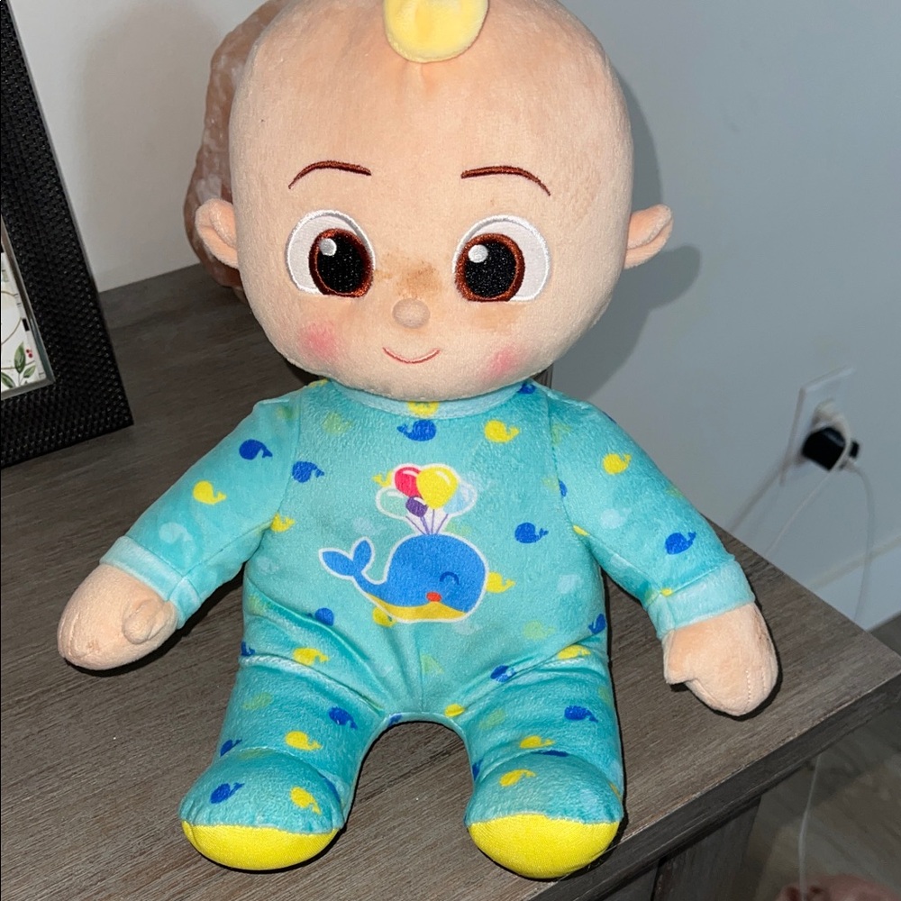 Cocomelon JJ Charming Plush Talking babyDoll with Whale Design - Aqua and Yellow